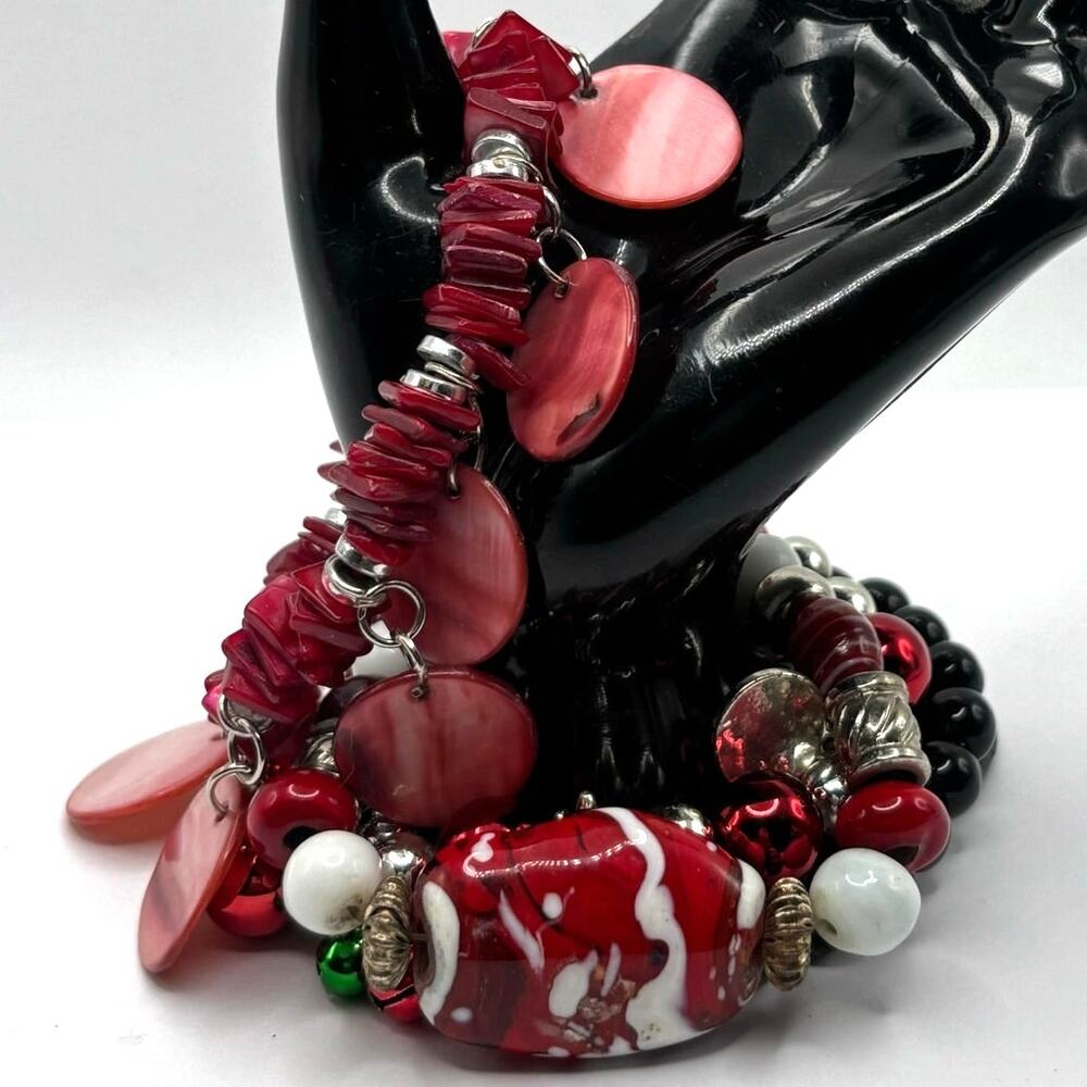 Red Holiday Beaded Bracelet Bundle